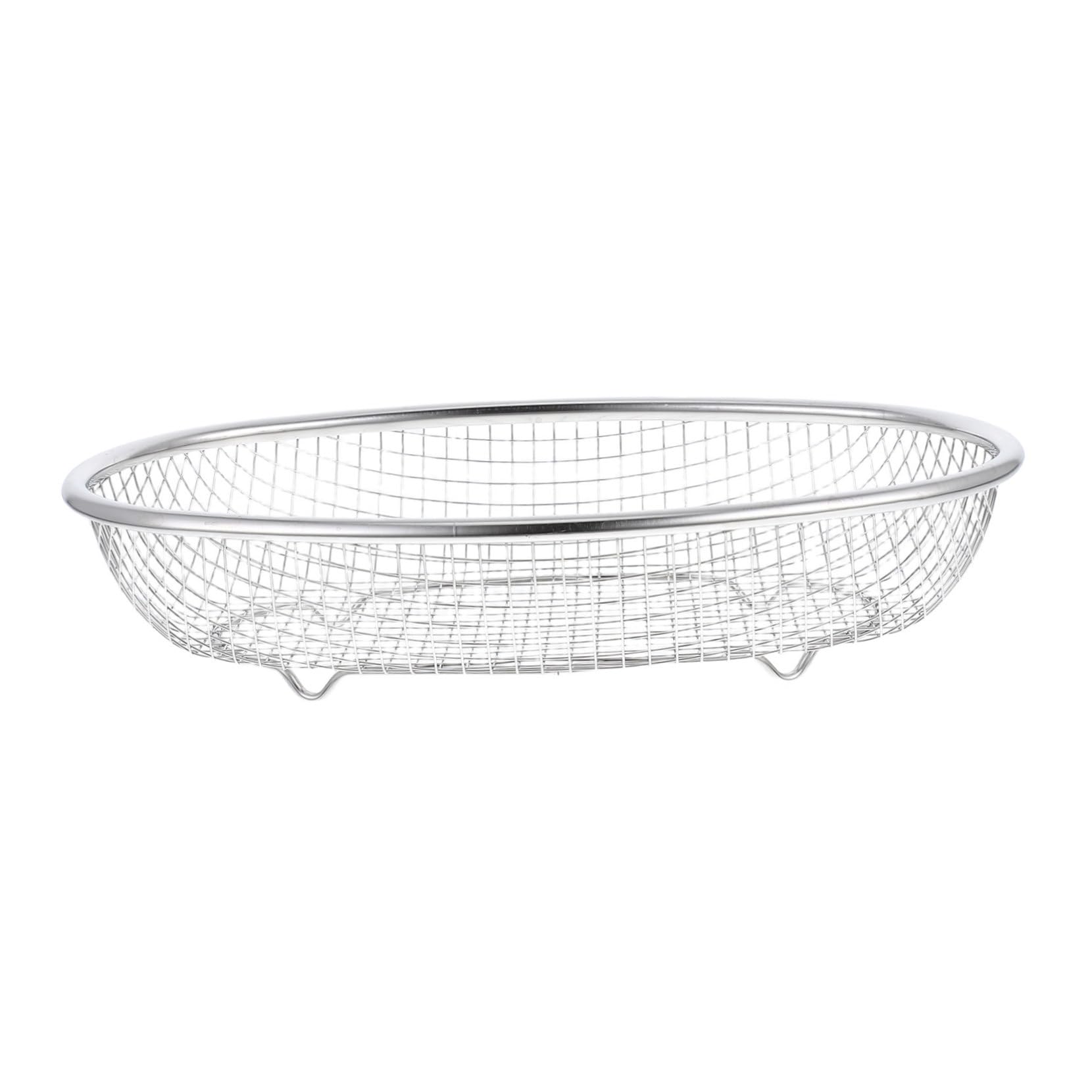 Stainless Steel Oval Basket Strainer Food Drainer for Bread Fruits and Vegetables Easy to Clean Space Saving Kitchen Storage Multi Purpose Stainless Steel