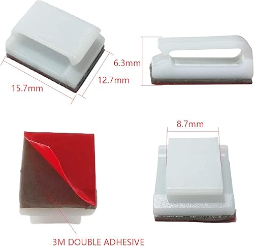 Miniatura 2 de 50 soportes de montaje blancos con cinta adhesiva 3M para tira de luz LED de 0.315 in, 0.394 in, 0.472 in de ancho, ganchos autoadhesivos, soporte