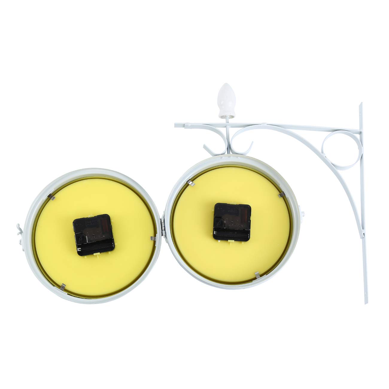 Horloge de Gare Rétro, Horloge Murale Double Cadran avec Potence de Fixation Pendule Double Face pour L’intérieur et L’extérieur Maison Jardin Cuisine Cour Séjour Blanche