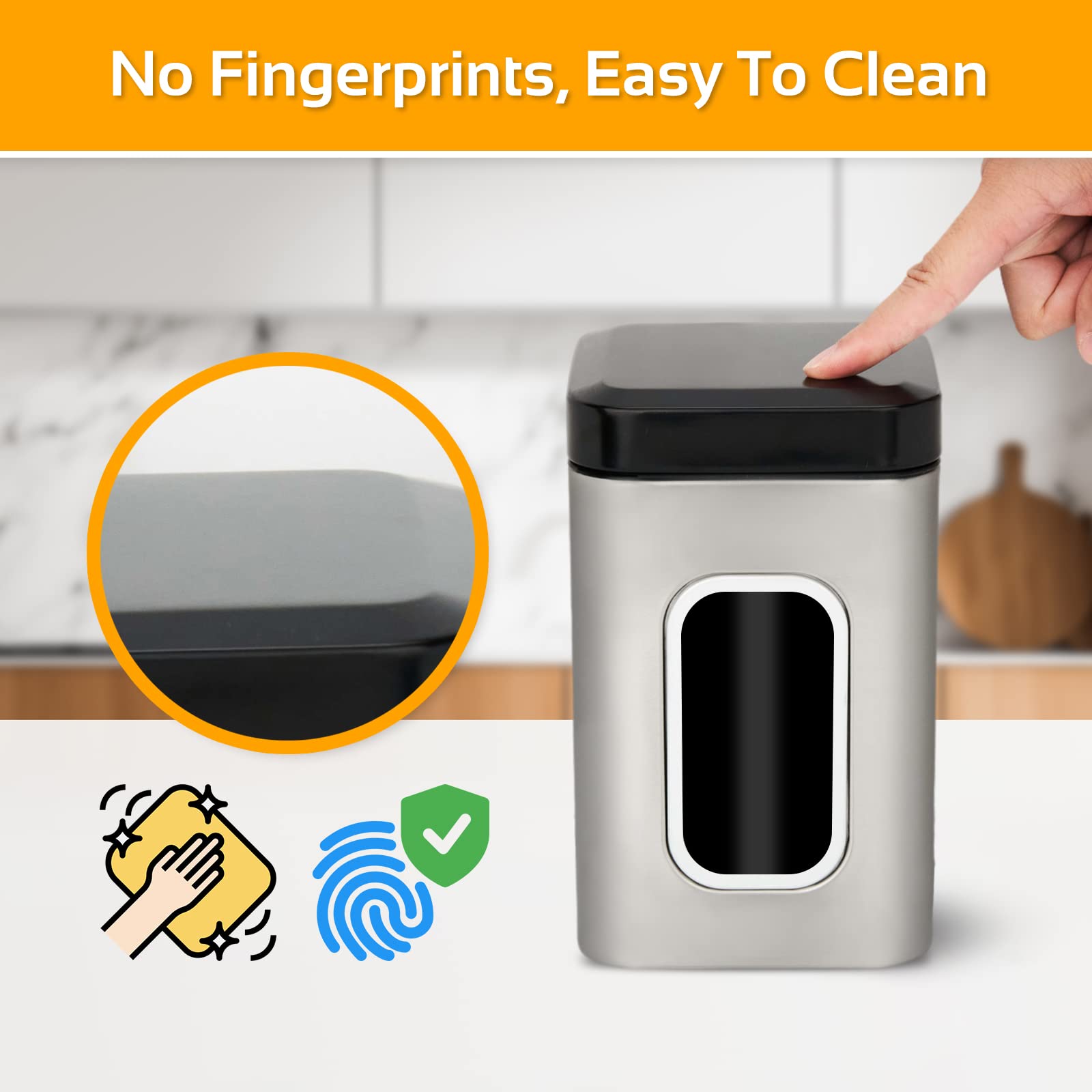 ALhom Kitchen Canister Set of 4 with Black Lids, Stainless Steel Canister Set, Four, Sugar, Tea Storage Containers for Kitchen Counter, Countertop, Sliver Kitchen Decor