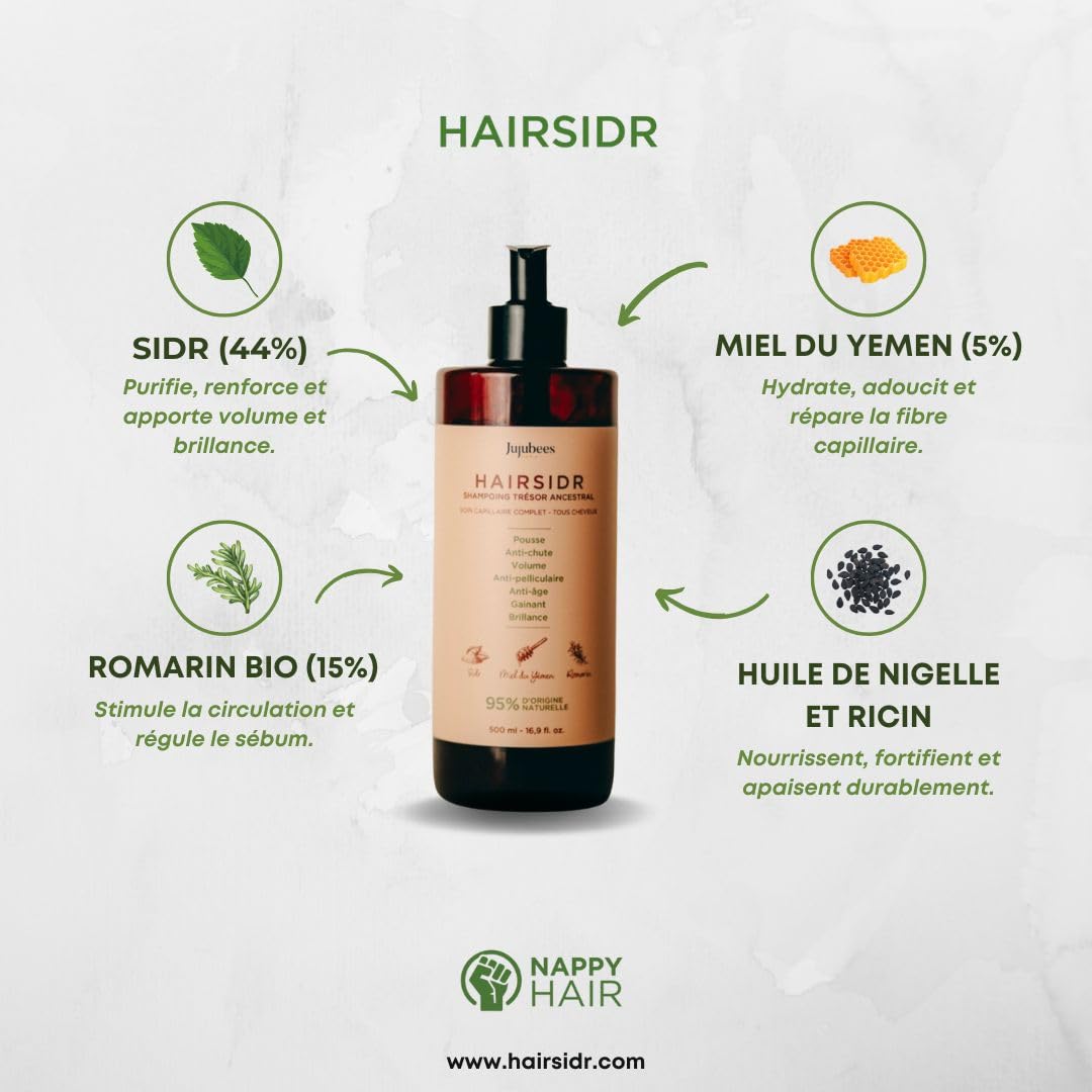 500ml - Shampoing Trésor Ancestral Pousse/Antichute/Antipelliculaire/Détoxifiant
