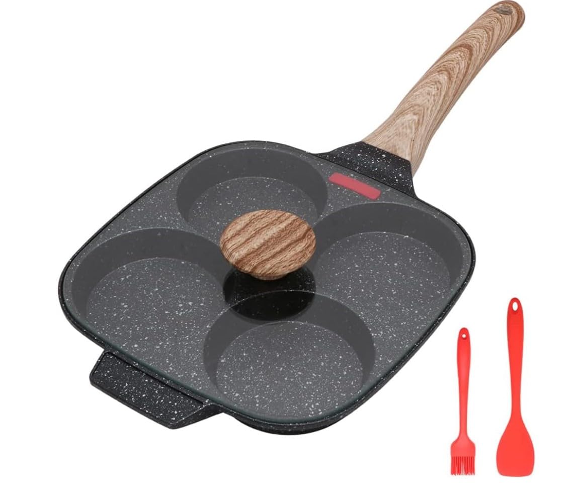 Juvenix Egg Pan with Flipping Lid - Nonstick Frying Pan [4 Cup] - Perfect for Eggs, Omelets & Crepes - Brush & Scraper Included