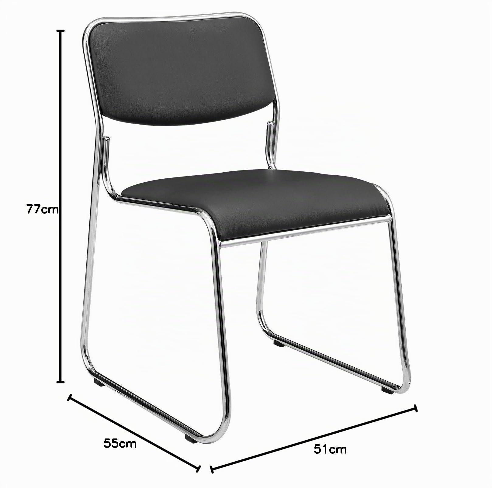 pro.tec Lot de 4 Chaises de Bureau Chaises de Conférence Sièges Empilables Confortables Peu Encombrant Bureau Salle de Réunion Espace de Réception Métal Similicuir Noir 51 x 77 x 55 cm