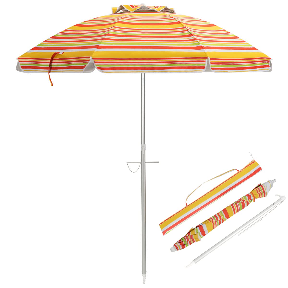 GiantexUK Portable Beach Umbrella, 2M Garden Parasol with UPF 50+ Sun Protection, Tilt Crank and Carry Bag, Outdoor Sunshade Shelter Parasols for Patio, Pool and Backyard (Red+ Yellow)