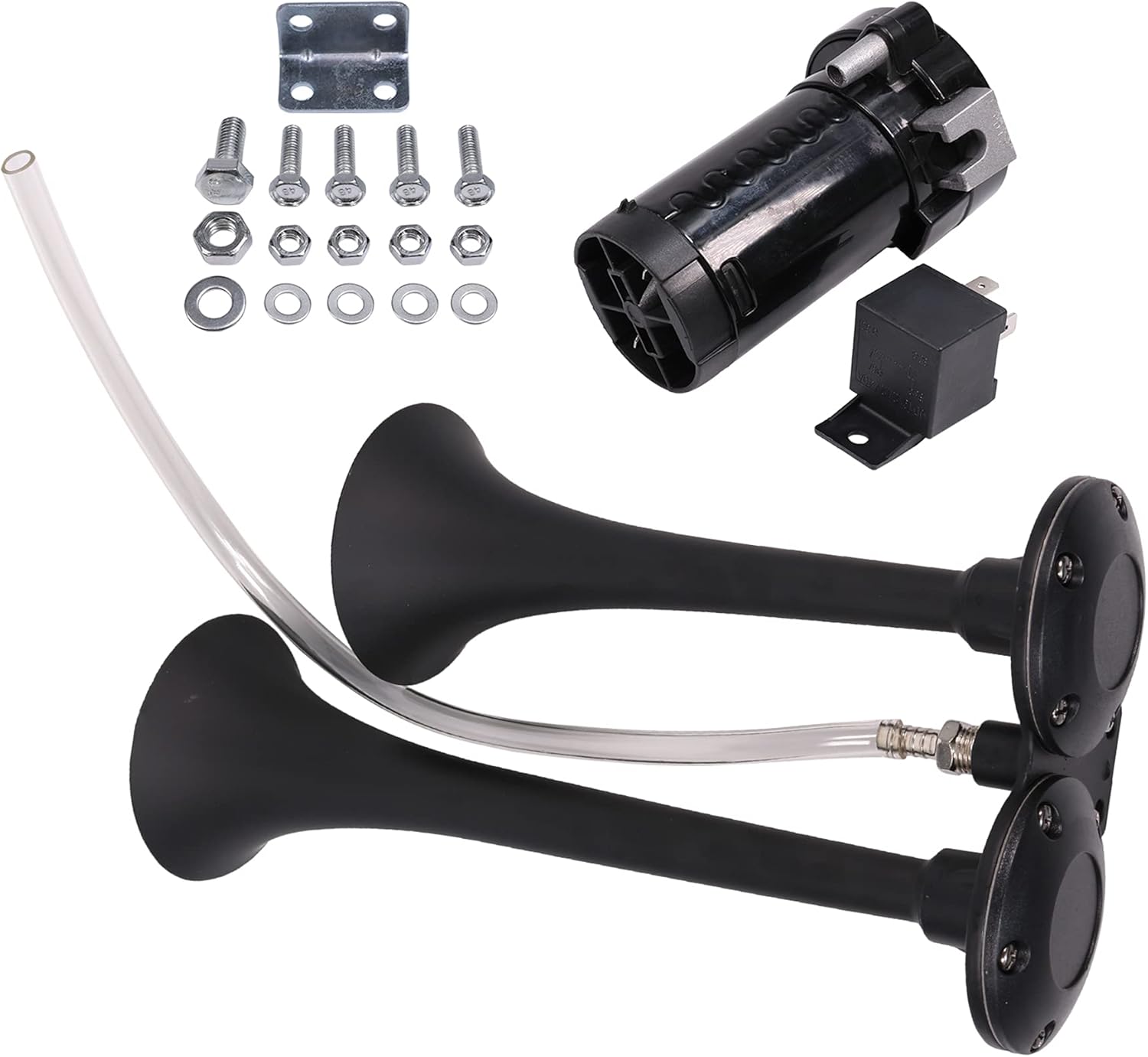 JDMSPEED New Loud Dual Trumpet Train Air Horn System Kit 12V Black Replacement For Car Truck RV