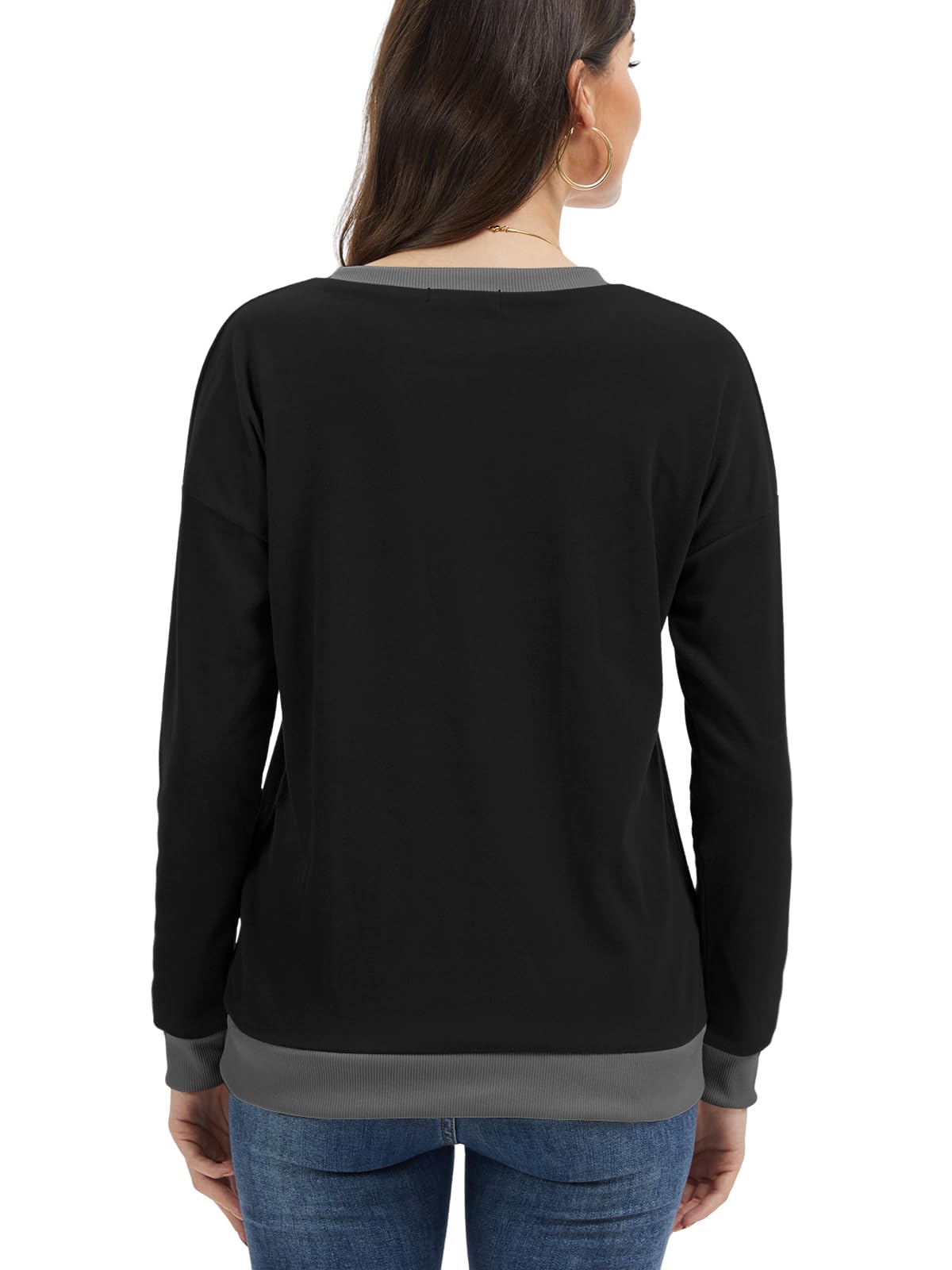 Cuptacc Pullover Damen Sweatshirt Langarm Rundhals Kontrast Langarmshirt | Rundhalsausschnitt|Oversized|Bündchen|Drop-Schulter|Langarm|Herbst|Winter|Casual|Women