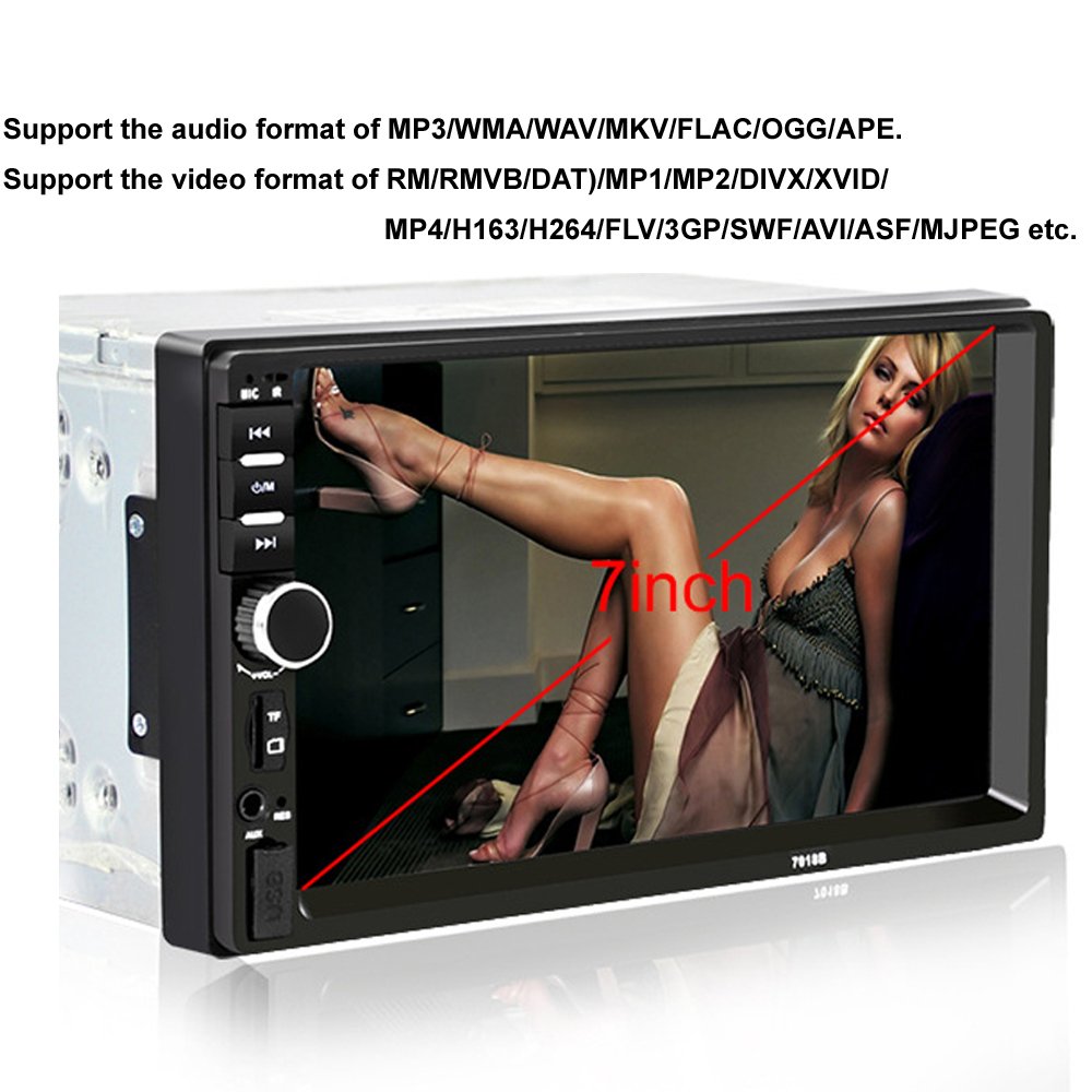 PolarLander 2 DIN 7" de Pantalla táctil de Coches Reproductor de Audio de Radio Soporte Bluetooth Manos Libres para Película Vista Posterior de la Rueda de Control de la cámara con Control Remoto