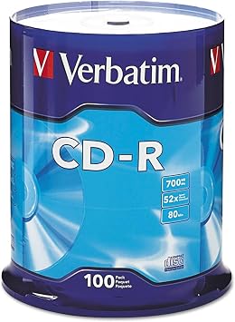 أقراص Verbatim CD-R فارغة 700 ميجابايت 80 دقيقة 52X قرص قابل للتسجيل للبيانات والموسيقى - 100pk Spindle