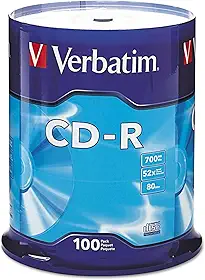 Disco gravável Verbatim 700MB 52X 80 minutos CD-R, 10-Disc 97955, Embalagem padrão, Prata, 100-Disc