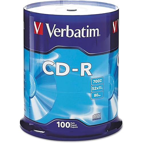Verbatim CD-R Blank Discs 700MB 80 Minutes 52X Recordable Disc for Data and Music - 100pk Spindle,Silver