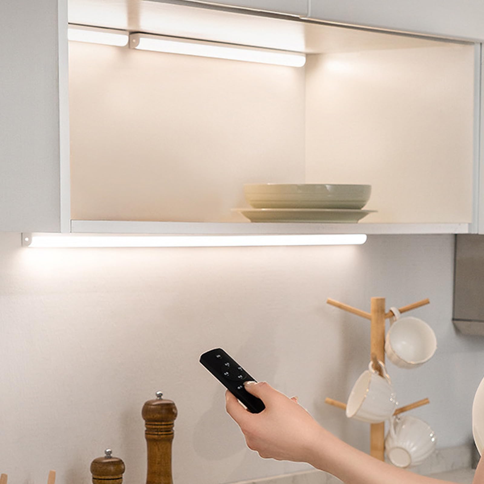LED Wandlampe Akku Wandleuchte mit Fernbedienung Wandbeleuchtung Dimmbare 2700K/4500K/6500K Wandleuchten Aufladbar USB für Kleiderschrank Küchen Schlafzimmer (Weiß,80cm)