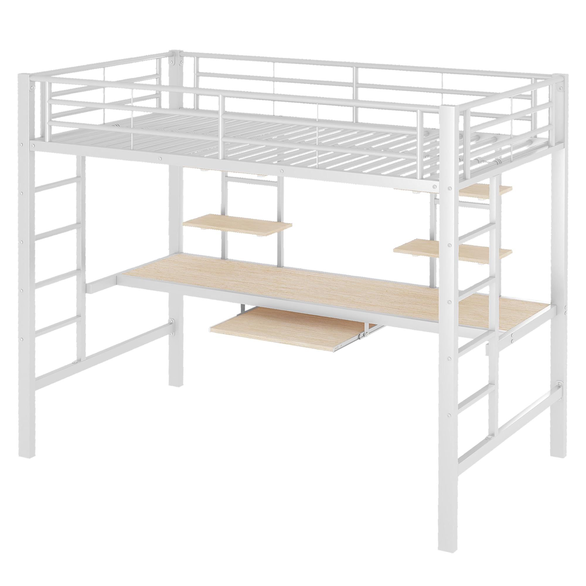 Letto A Soppalco Azkoeesy In Metallo Con Scrivania E Scaffale – 90x200 Cm, Letto Singolo Con Presa, Nero