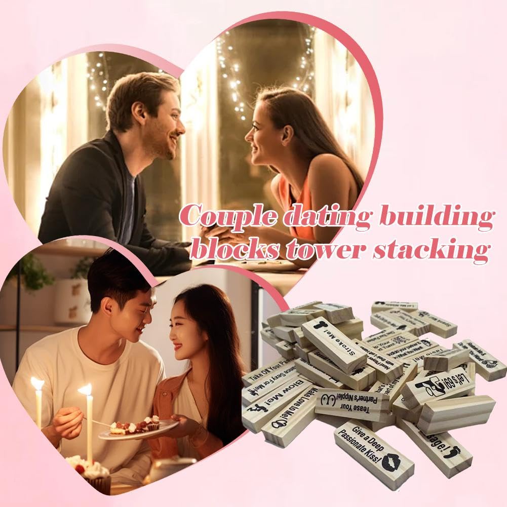 Gioco Di Torre Della Lussuria Per Coppie, 48 Blocchi In Legno Impilabili, Giochi Piccanti Per San Valentino