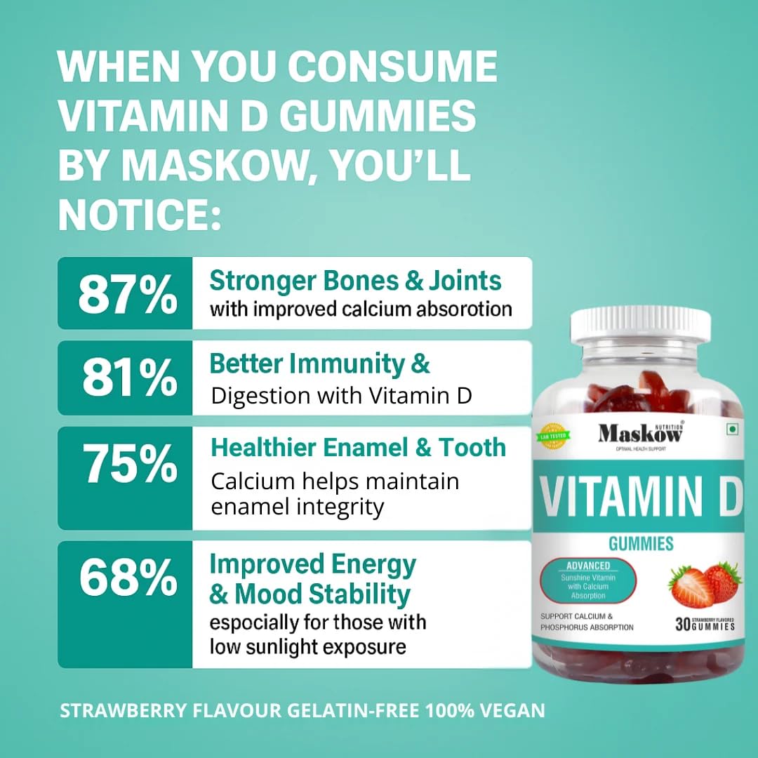 Vitamin D Gummies Calcium & Vitamin D3 with Sugar Free | Supports Strong Bones & Muscles| Strawberry Flavour (30 Gummies) – Vegan — Amazon image 6
