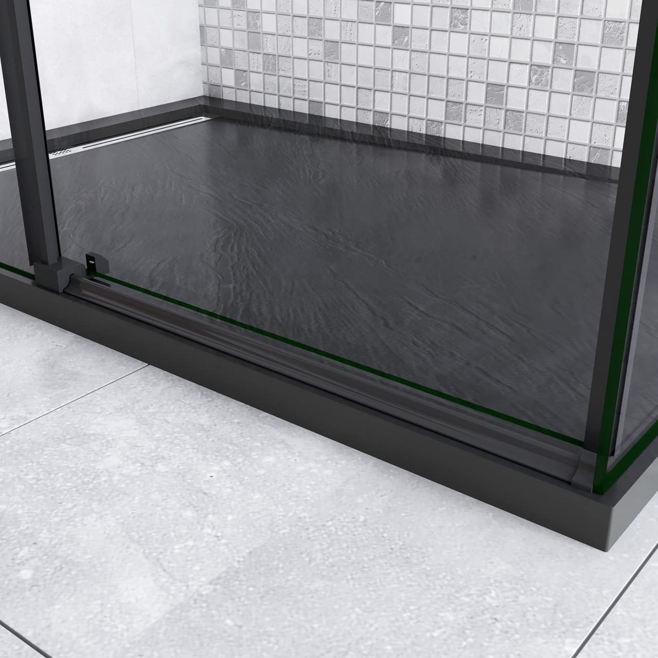 200cm Box Doccia Angolare Scorrevole 120cm 80cm Vetro 8mm | Parete Anticalcare, Trasparente Vetro Temperato, Telaio Nero Opaco