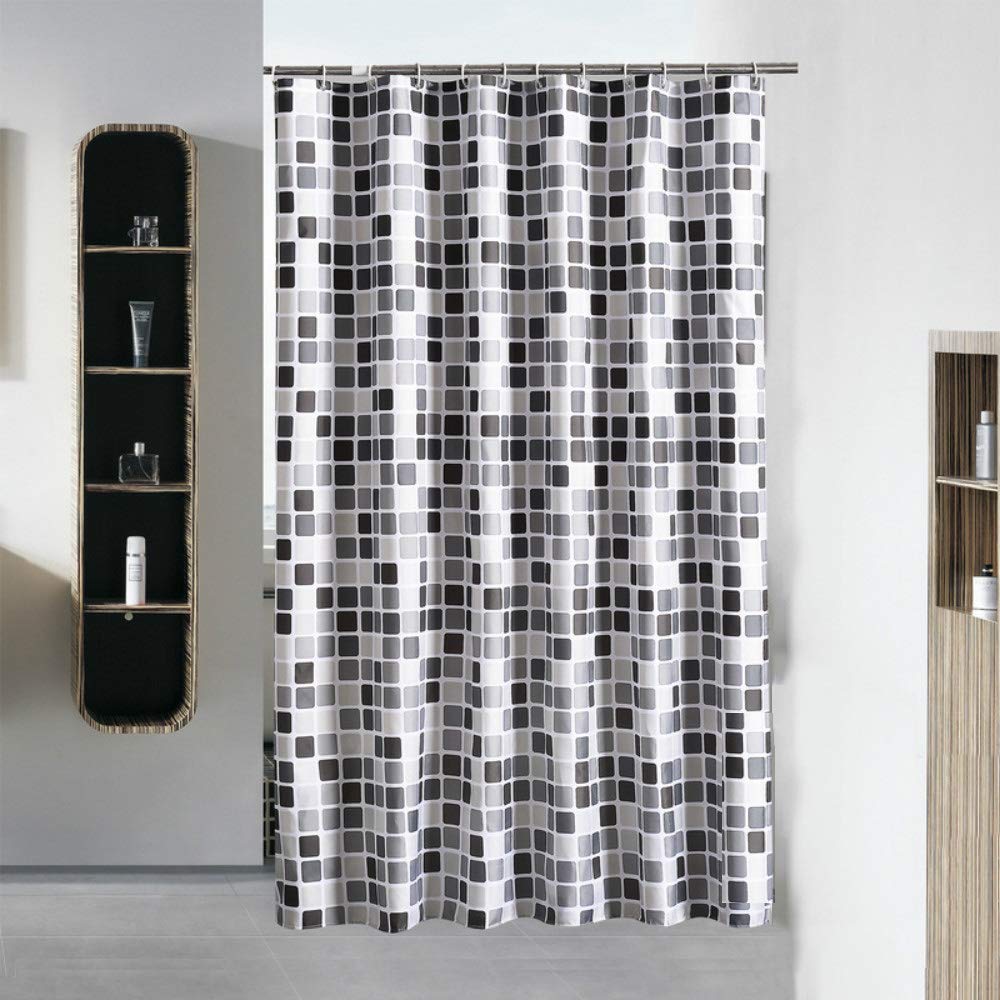 UIOIU Mosaic Shower Curtain Set,Black Grey White Squares Modern Art Pattern,Waterproof Polyester Fabric Bathroom Decor with Hooks 72x78 Inch
