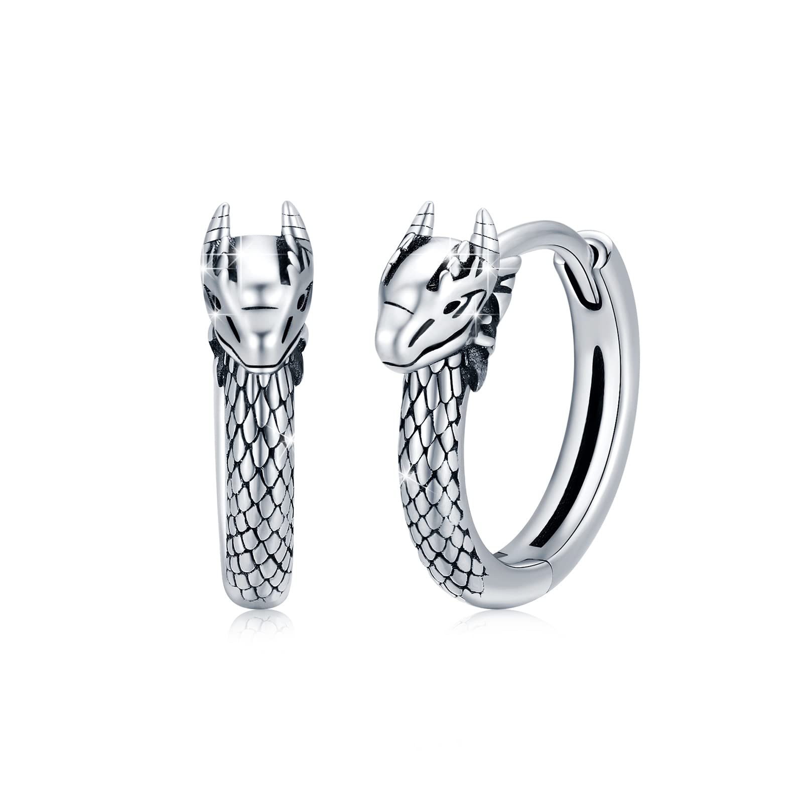 Orecchini a forma di drago in argento Sterling 925, gioielli punk, orecchini di Halloween, animali personalizzati, piccoli orecchini a cerchio per donne e uomini, regalo per fidanzata fidanzato