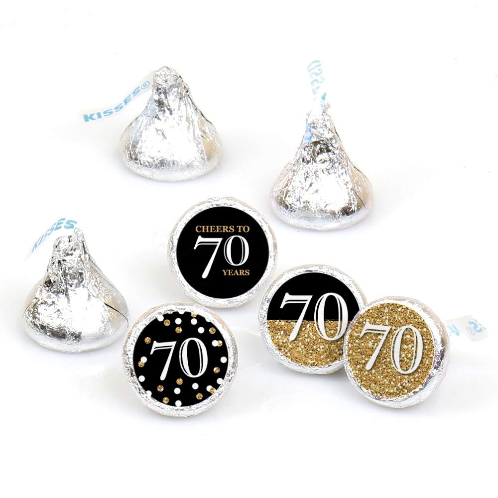 Big Dot of Happiness Adult 70th Birthday - Gold - Birthday Party Round Candy Sticker Favors - Labels Fit Chocolate Candy (1 Sheet of 108)
