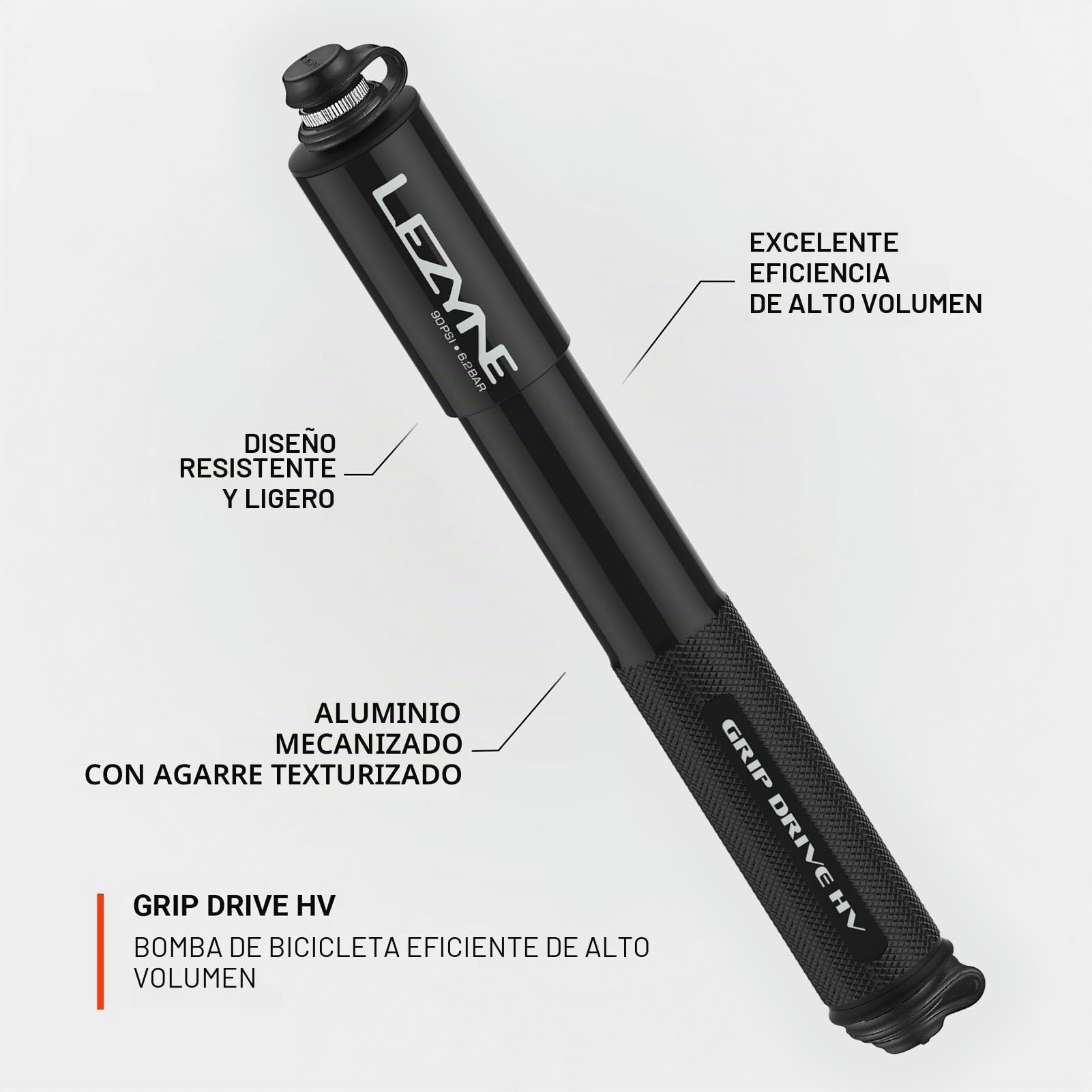 LEZYNE Grip Drive Hv Mini Bomba, Unisex Adulto