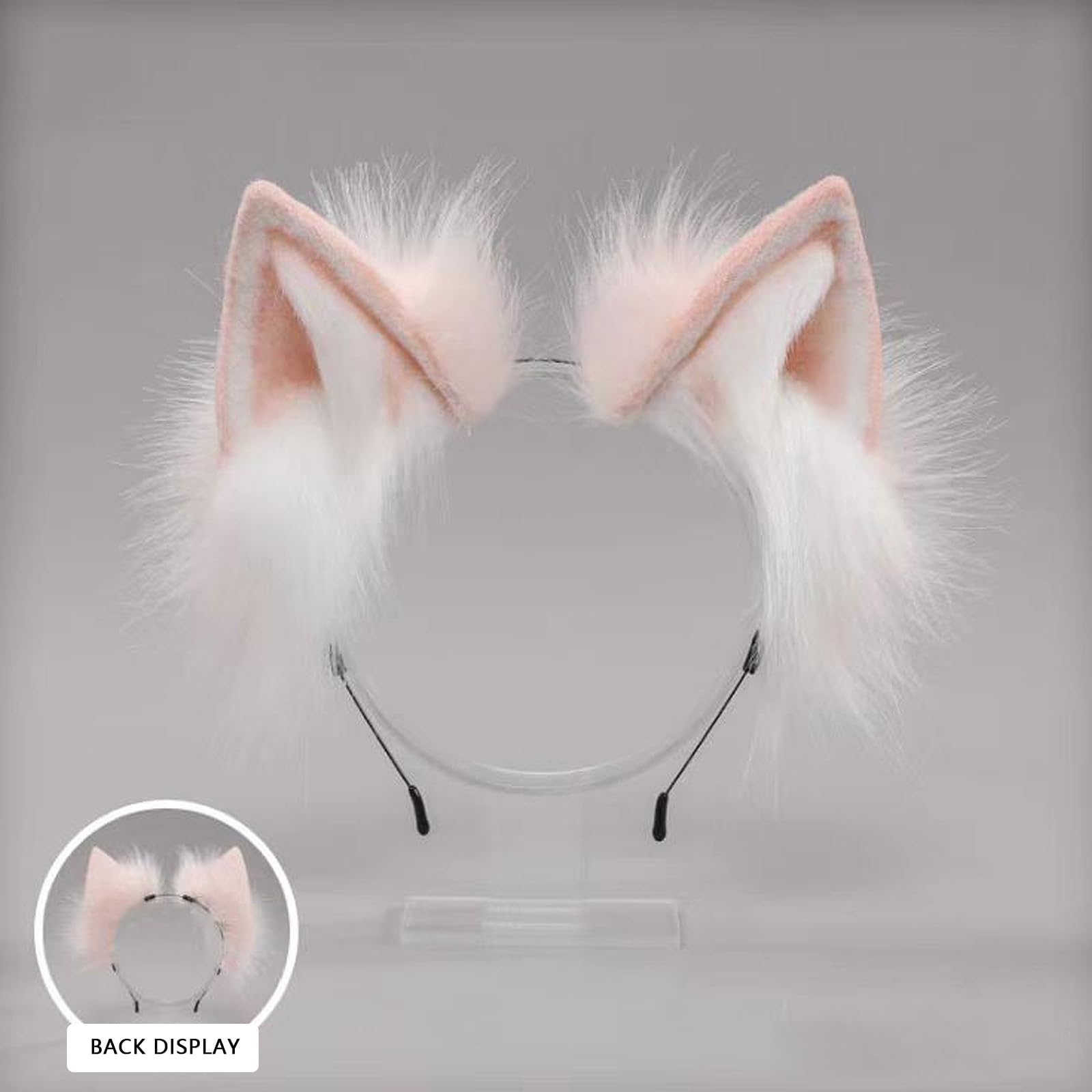 Ycfish Handmade Faux Fur Cat Ear Headband Cosplay Costume Party Cute Head Accessories for Halloween Fluffy Wolf Fox Cat Ears Headband Costume Hair Hoop (Pink white) - Image 3