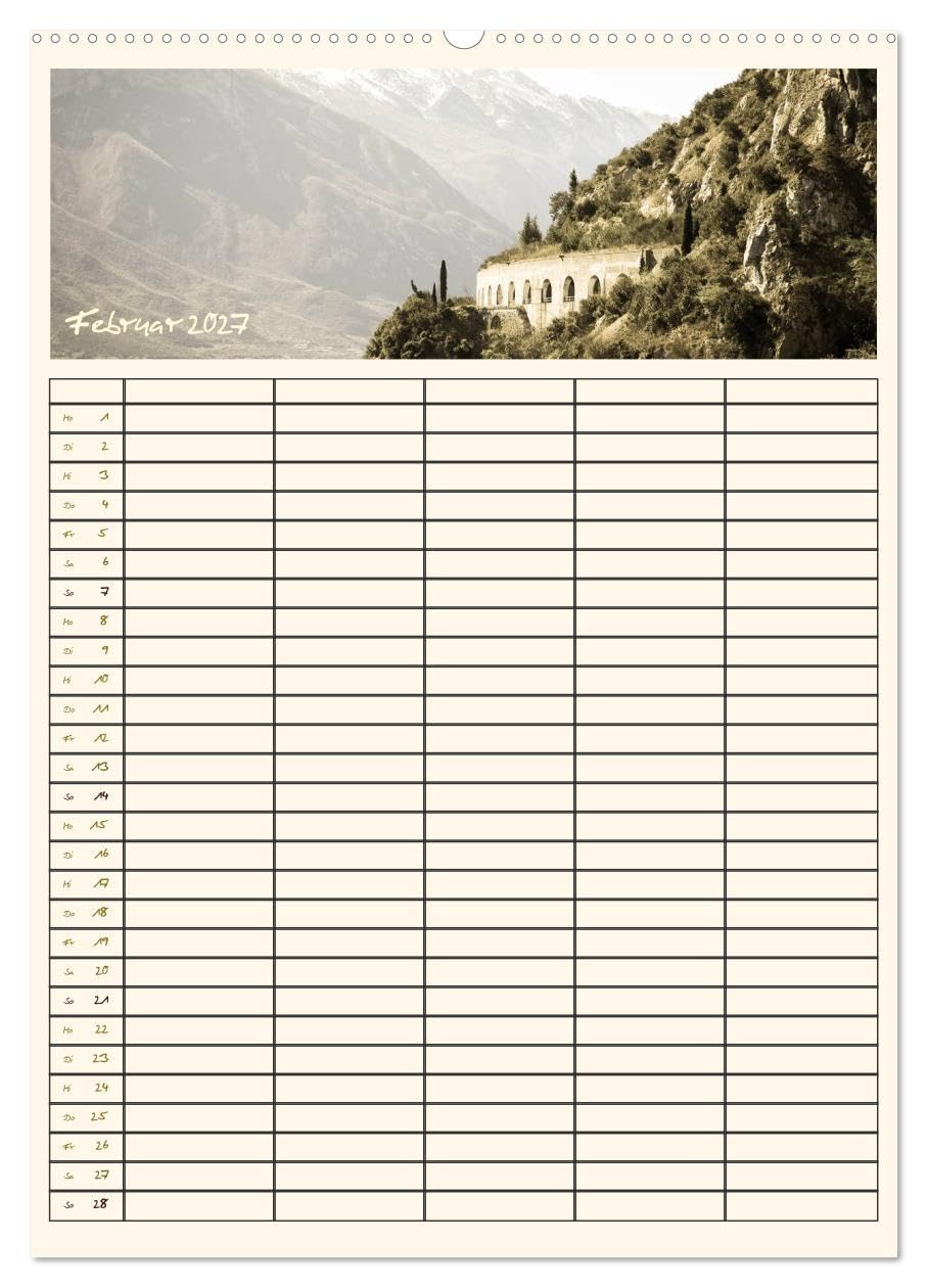 CALVENDO - Der Gardasee im Norden - Familienplaner 2027 (Wandkalender 2027 DIN A2 hoch), Monatskalender: Genießen Sie das atemberaubende Panorama des Nordufers. Für ihre Planung stehen Ihnen 5 Spalten