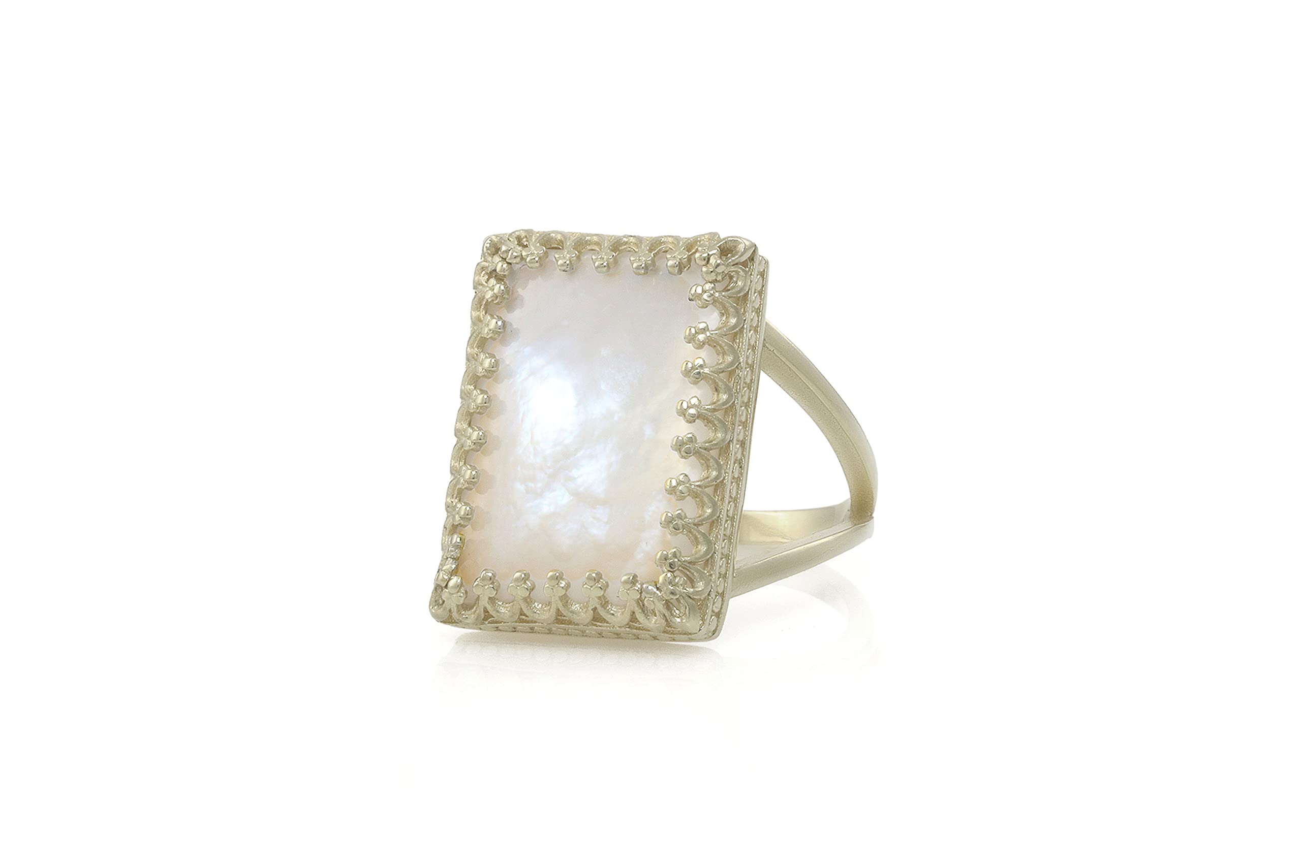 Notable Anillo de Nácar en Oro - Anillos Rectangulares Grandes para Mujer - Joyería de Moda, Regalo Anillos hechos a mano para Boda, Cumpleaños, Aniversario, Navidad - Personalizable con Grabado
