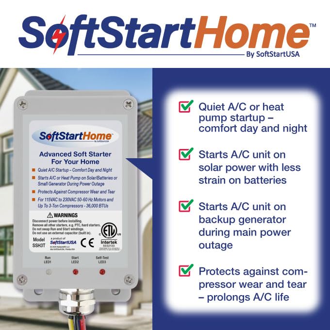 Image of SoftStart Home - Soft Starter for Air Conditioners & Heat Pumps, Reduces Startup Power by 70%, Works with Generators, RVs & Solar, Extends Compressor Life-Up to 6 Tons (72,000 BTUs) 15 Minute Install