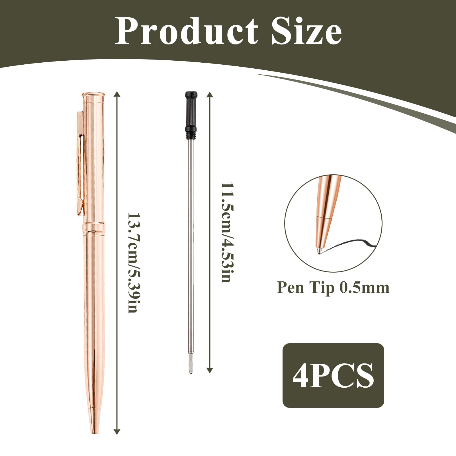 4 Pack Rose Gold Pens, Metal Ballpoint Retractable Metallic Pen Slim Stainless Steel with Black Ink - Image 2