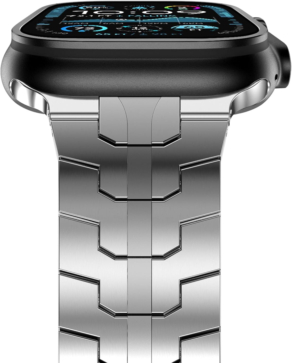 CHANCHY Stainless Steel Band for Apple Watch Band Apple Watch Ultra 3/2/1 Band 49mm, Series 11/10 46mm, 9/8/7 45mm, SE3/SE2/SE 6/5/4 44mm, 3/2/1 42mm, Metal Strap with Folding Clasp for Men, Titanium - Image 2