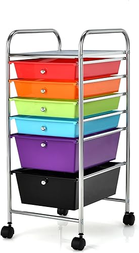 Carrito de almacenamiento con ruedas de 6 cajones, carrito de almacenamiento multiusos para manualidades con ruedas, herramientas móviles, álbumes