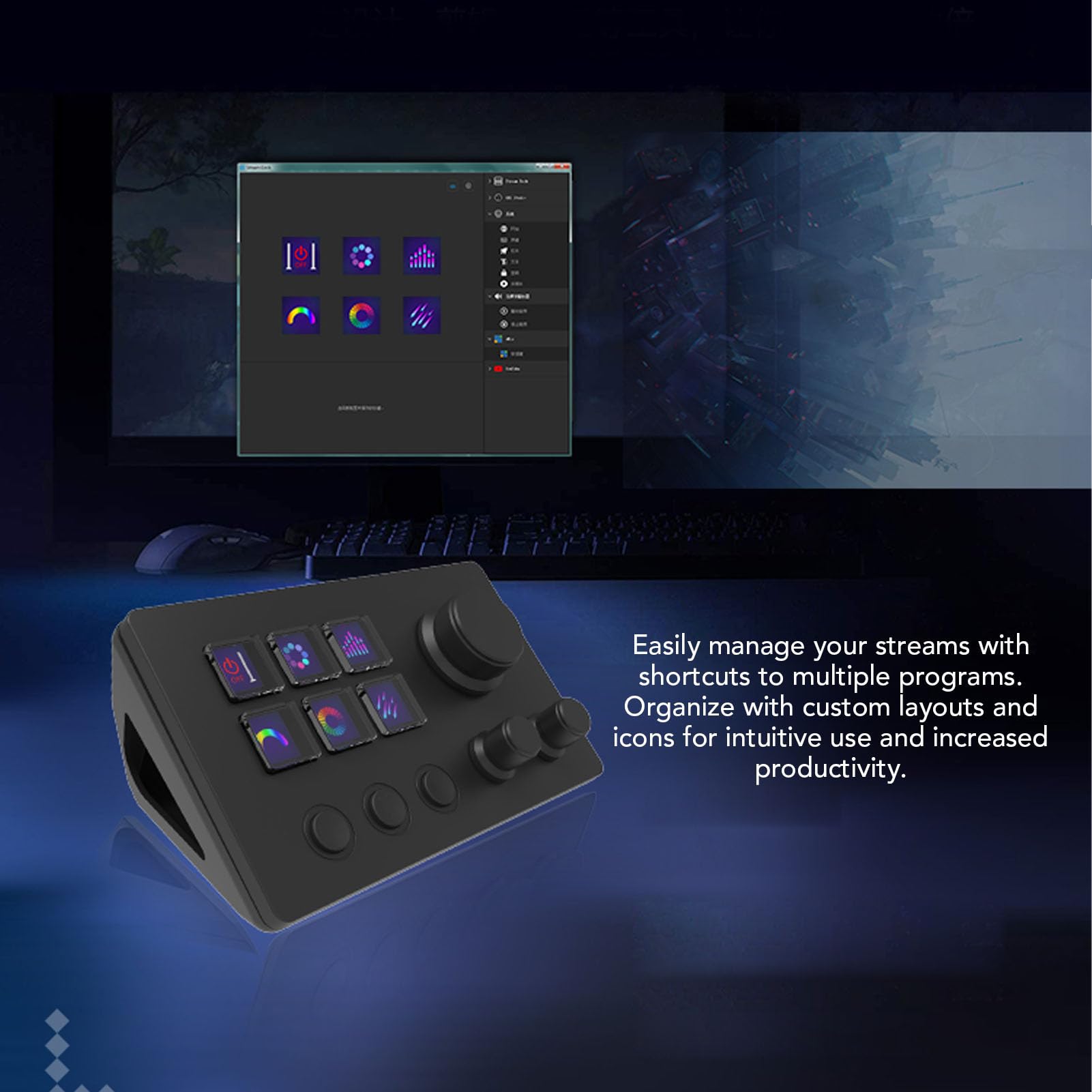 Studiodeck mit Knöpfen, Stream-Controller-Triggeraktionen in Apps-Software für OBS für Twitch für YouTube, Benutzerdefinierte Konsole für Foto- und Videobearbeitung,