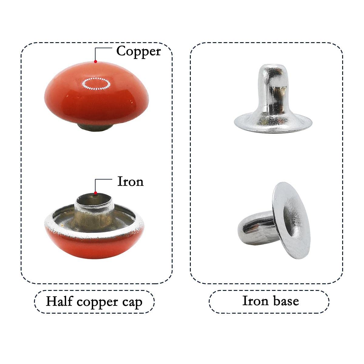 Sourcing Map 100 Set Di Rivetti In Pelle, Rivetti A Doppio Cappuccio Da 9 Mm, Altezza 12 Mm, Rivetti In Metallo, Per Riparazioni Fai Da Te, Borse, Borse, Scarpe, Tonalit&agrave; Oro