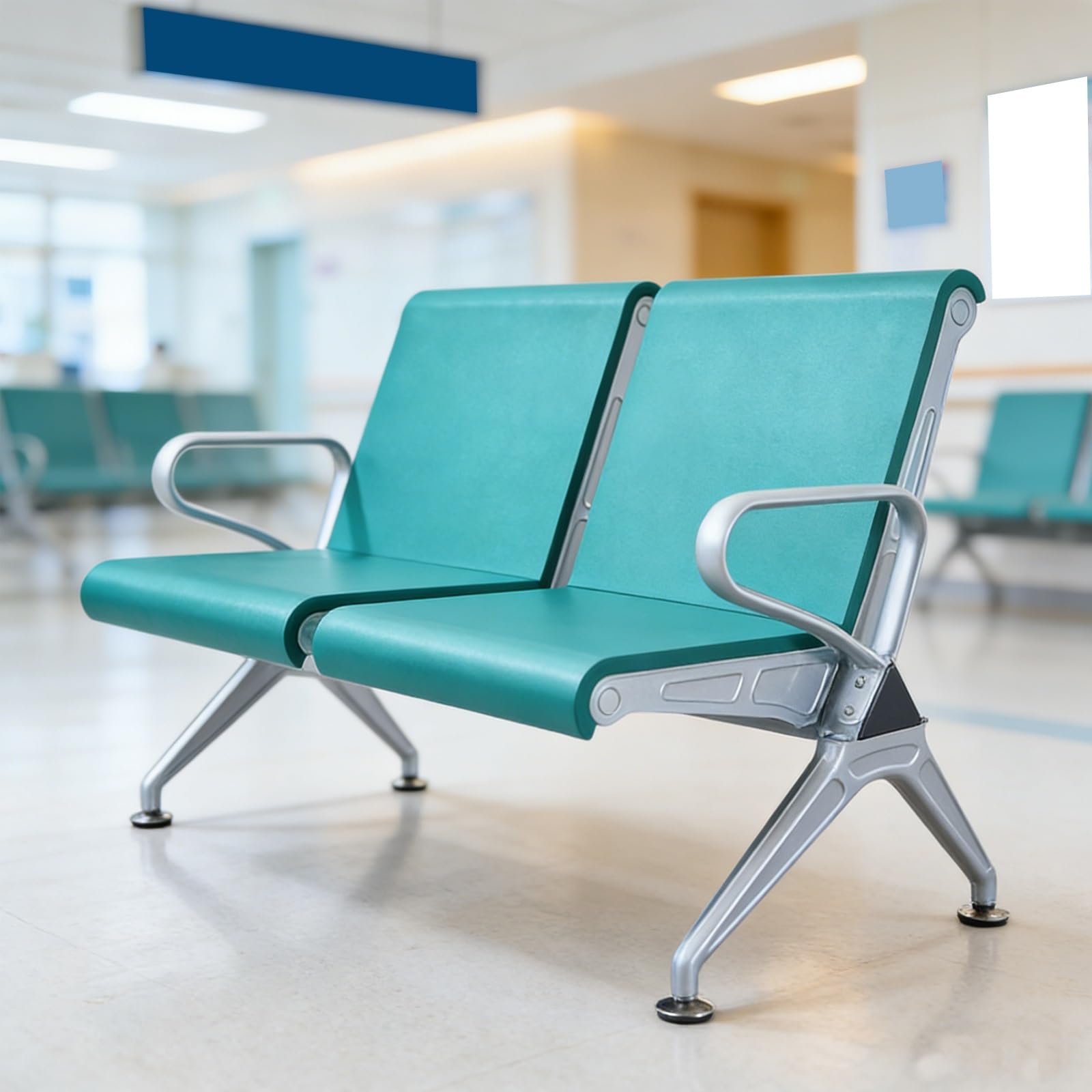 Banco de Espera de Cuero, Banco de Recepción de 2-3 Plazas con Diseño Ergonómico y Estructura de Acero Resistente, Ideal para Aeropuertos, Hospitales, Oficinas y Espacios(Orange,2 Seat)