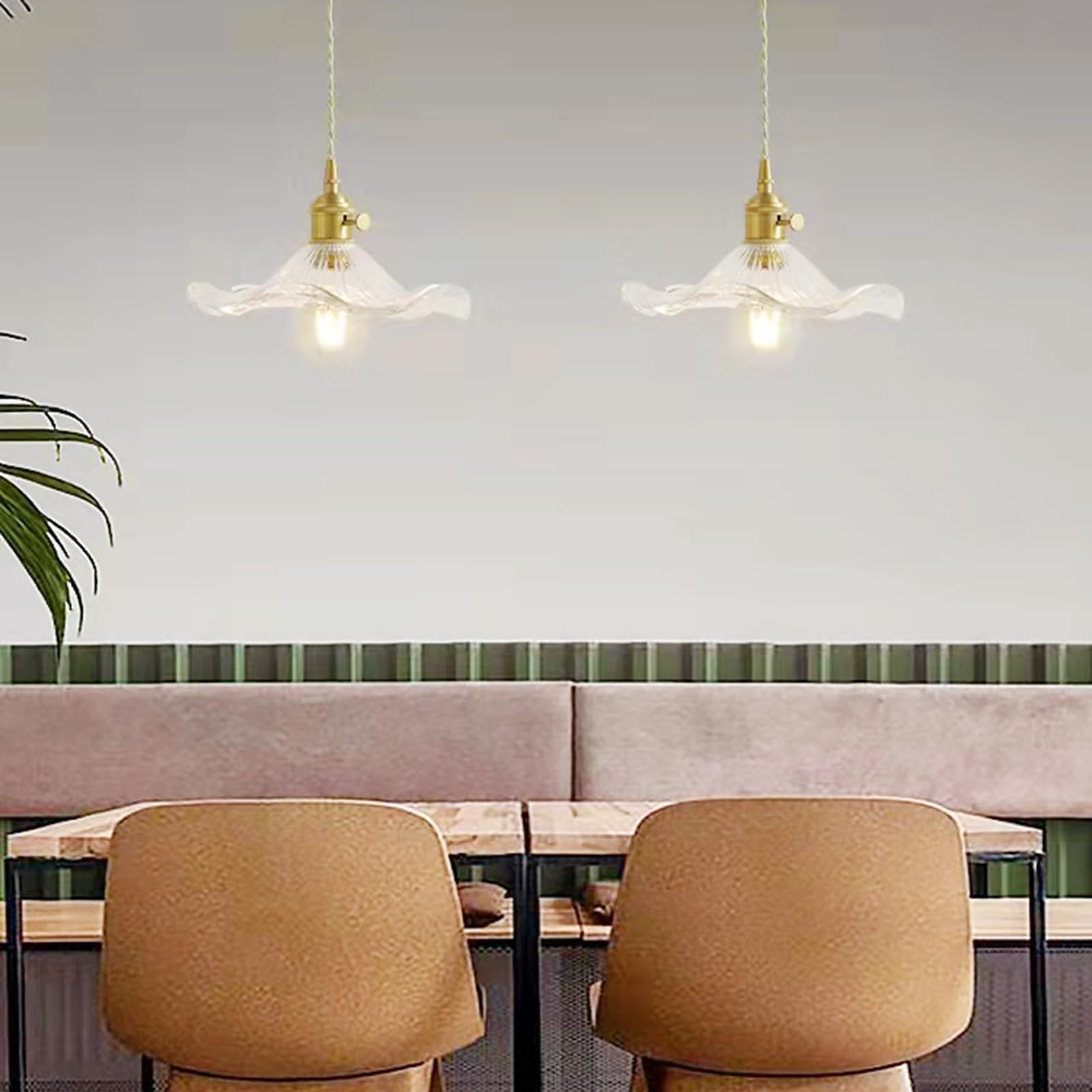 EKSED Lampe à suspension en verre vert Douille en laiton doré avec interrupteur, plafonnier suspendu pour îlot de cuisine (Effacer)
