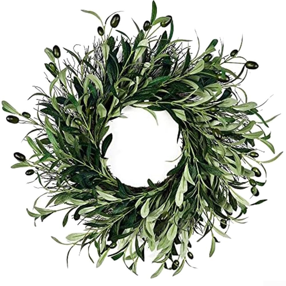 YUANGANG Corona de olivo, hecha a mano, corona de olivo verde, flores artificiales, decoración de boda para el hogar, oficina, cafetería