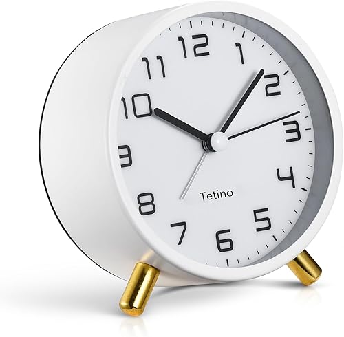 Relojes despertadores analógicos, retro de metal, silencioso, sin tictac, reloj pequeño con luz nocturna, funciona con pilas, diseño simple, para
