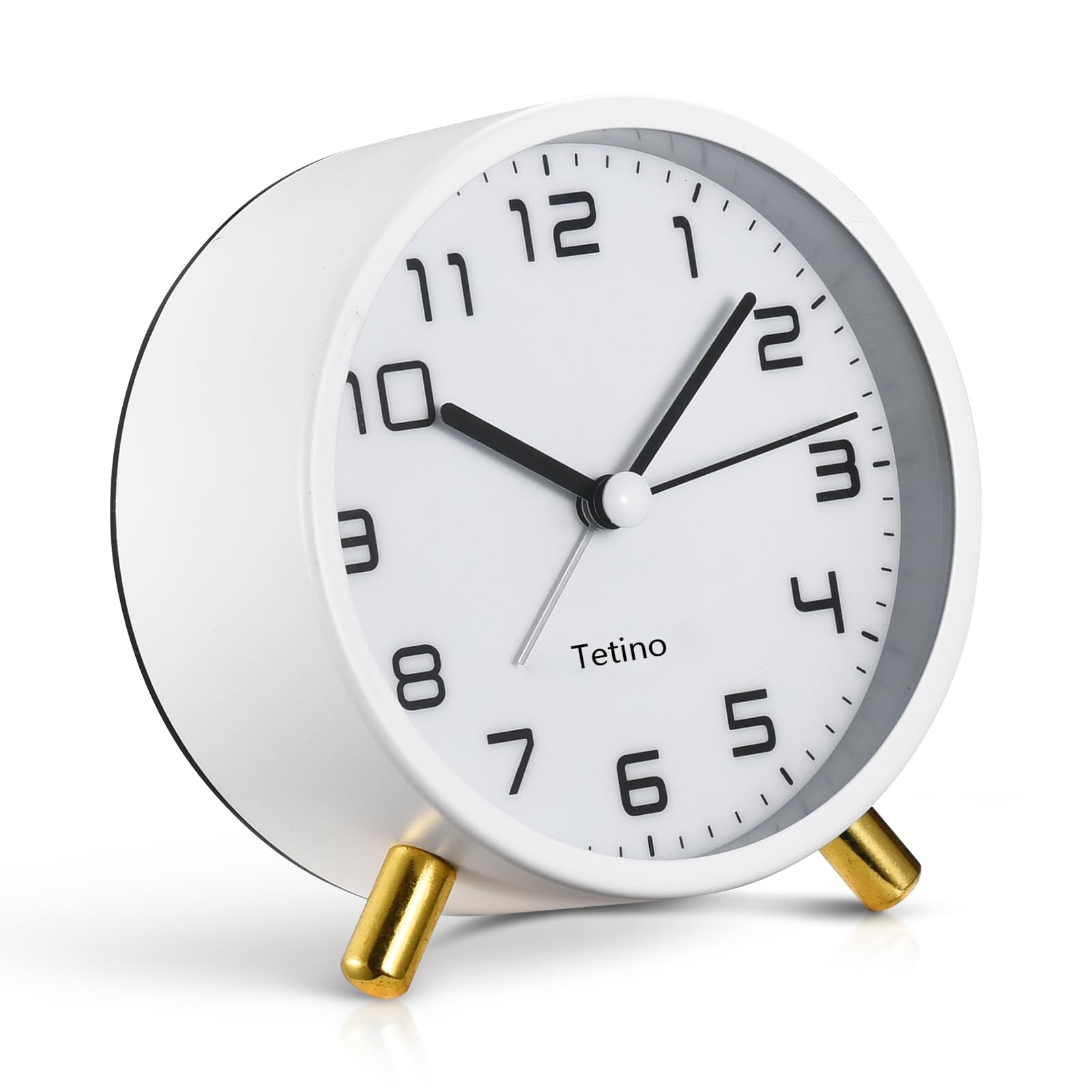 Analog Alarm Clocks,Retro Metal Desk Silent Non Ticking Small Clock with Night Light,Battery Operated,Simple Design,for Bedrooms, Bedside,Office,Home Décor (White)