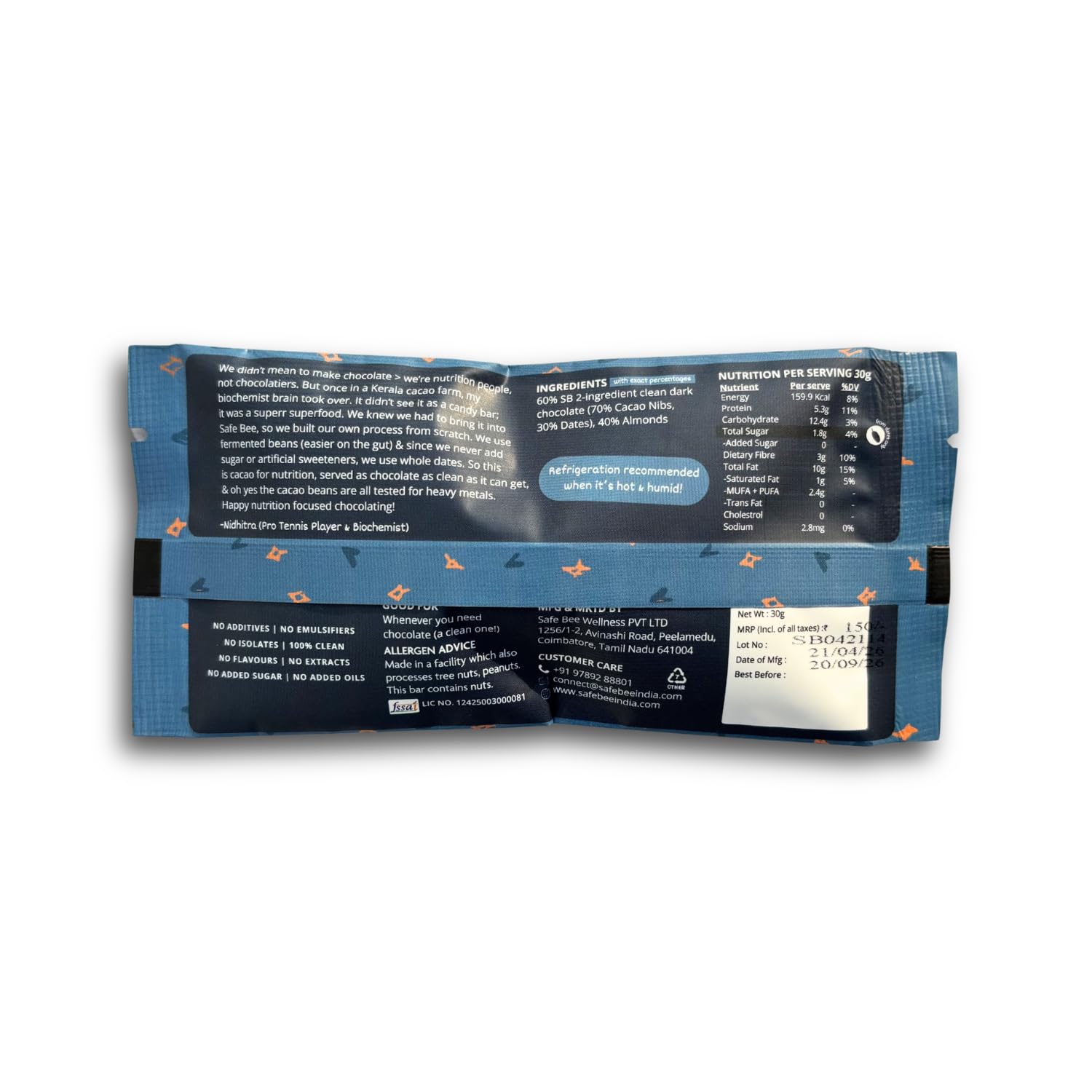 SAFE BEE Roasted Almond Cacao Bar 30g | Pack of 4 (30g x 4) | 3 Wholefood Ingredients | Whole Date-Sweetened | 60% Dark Chocolate & 40% Almonds | Kid-Approved | Vegan | Gluten-Free | Top-Grade Nuts | No Preservatives | No Artificial Sweeteners | Nutrition-Focused — Amazon image 9