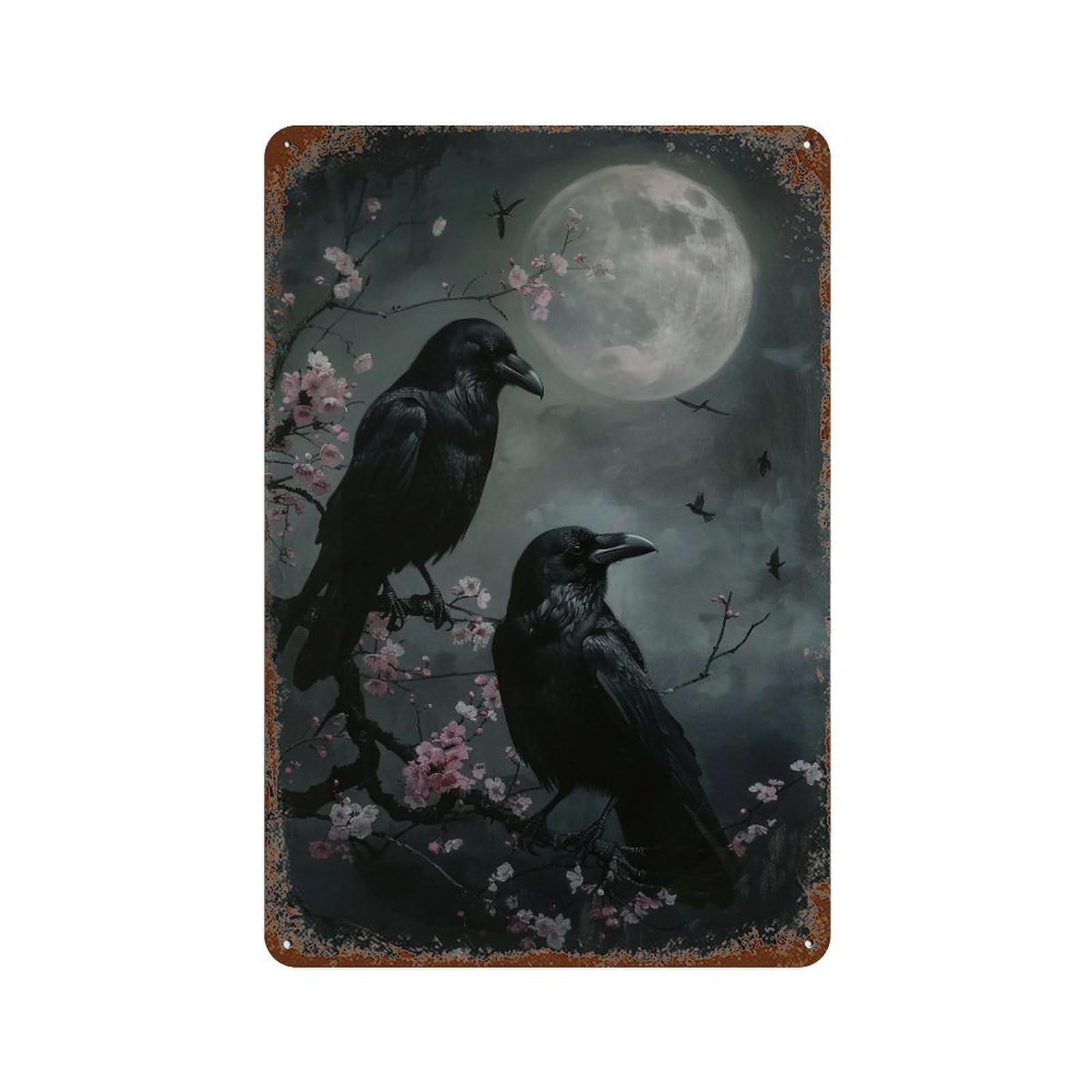 YHGERTKU Gothic Cherry Blossom Crows 04 Wall Art Retro Iron Vintage Metal Tin Sign Poster Modern Decor for Living Rooms Gift 30x20cm
