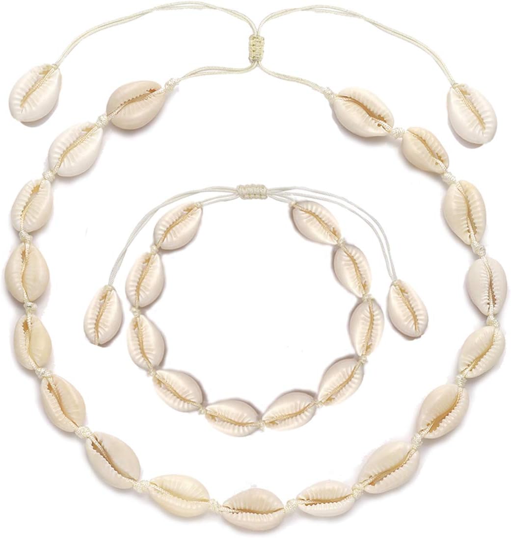 TIKCOOL Cowrie Shell Choker Necklace for Women Puka Shell Necklace Seashell Anklets Bracelets Set