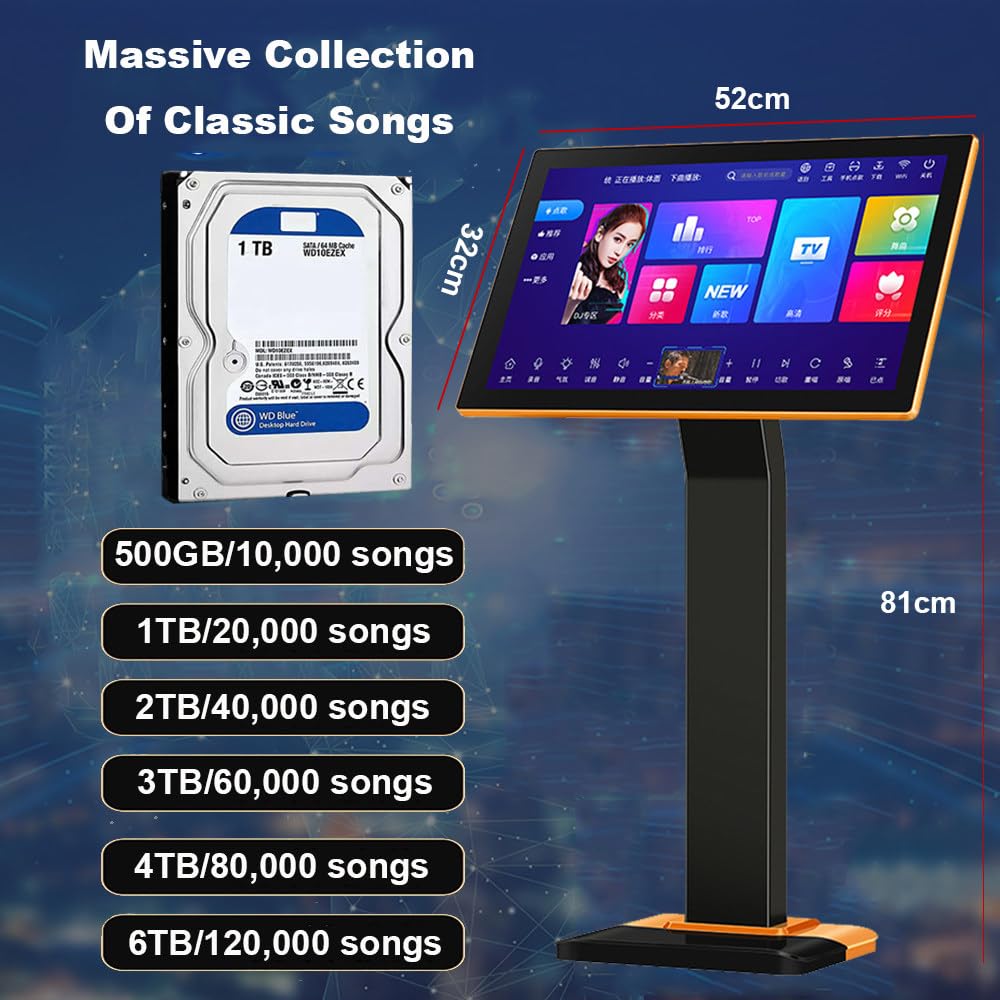 Urządzenie Do Karaoke Dla Dorosłych,Pionowe Urządzenie Do Karaoke Typu,Wszystko W Jednym”,Ekran 21,5 Cala,500G–6T,Inteligentny System Podwójny,Aplikacja/Głosowe Zamawianie Utworów 2T