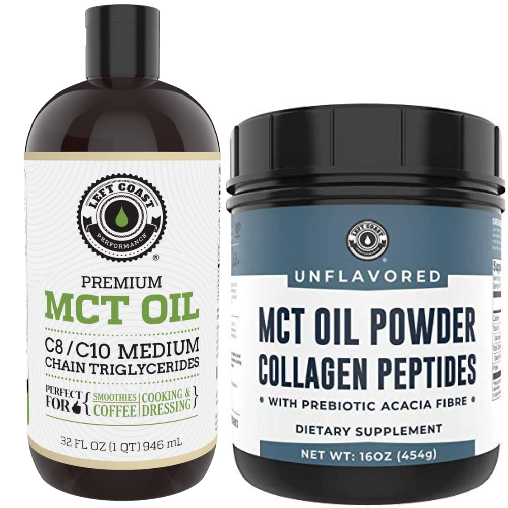 Left Coast Performance32oz Premium MCT Oil and 16oz Unflavored MCT + Collagen Powder