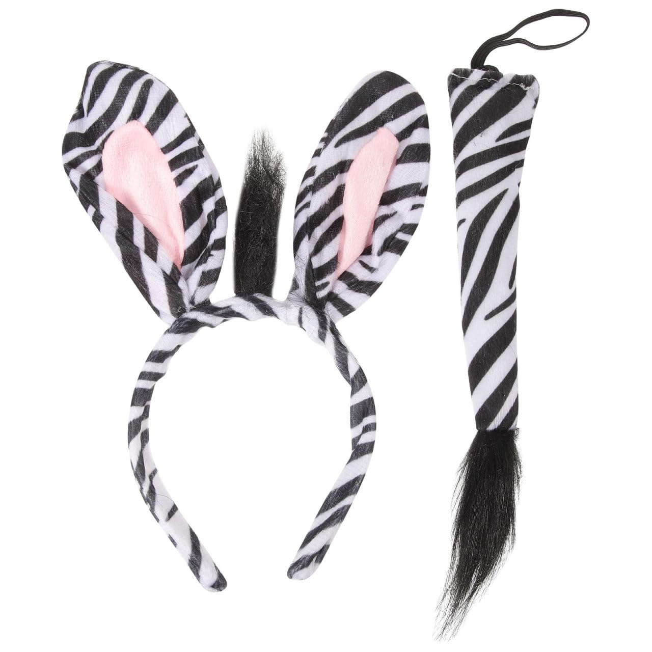 Healvian Zebra Headband and Tail Costume Set for Halloween Animal Dress-up Party Accessories for Adults and Kids
