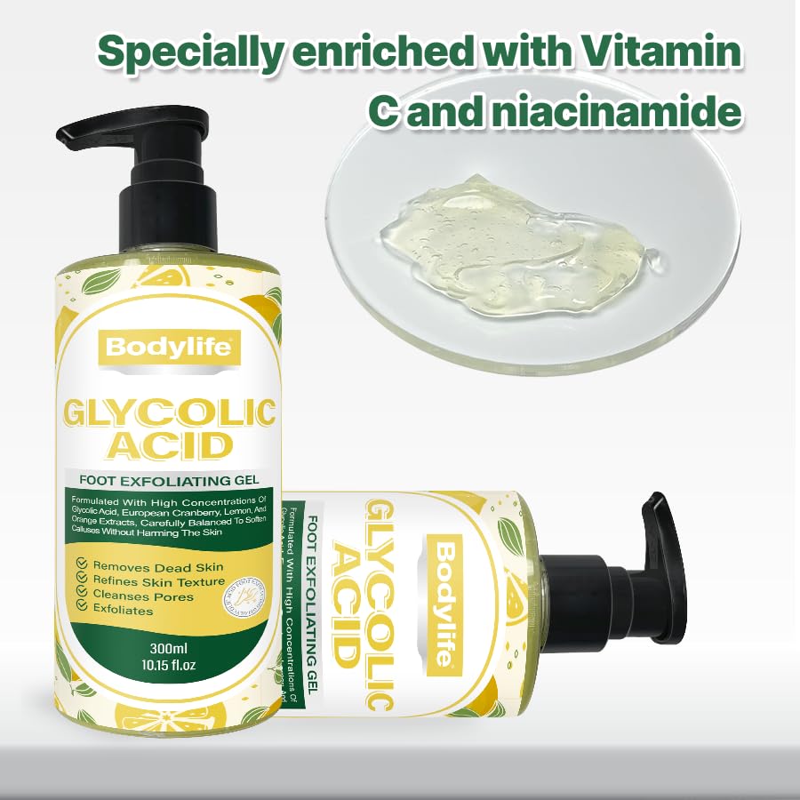 Glycolic Acid Foot Exfoliating Gel 10.15 fl oz Foot Peeling Gel Callus Remover Dead Skin Remover for Feet with Fruit Acids Lemon Lime Bilberry Hydrating Foot Peel for Smooth Soft Feet