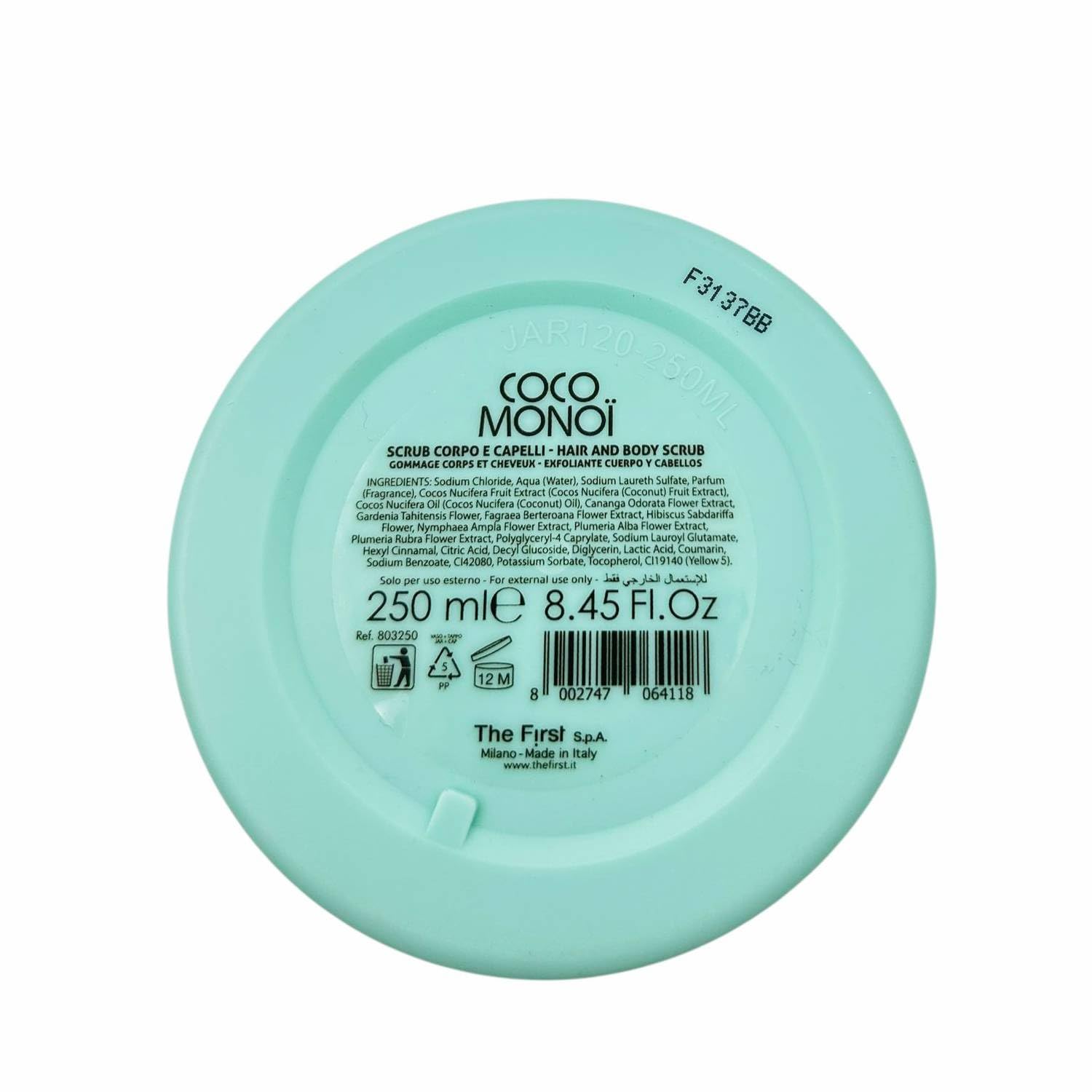 The First per Coco Monoi Scrub Corpo e Capelli 2in1 – Idratante con Olio di Cocco e Olio di Tahiti, Azione Esfoliante Delicata, Pelle Liscia e Capelli Leggeri, 250 ml (3 Unità)
