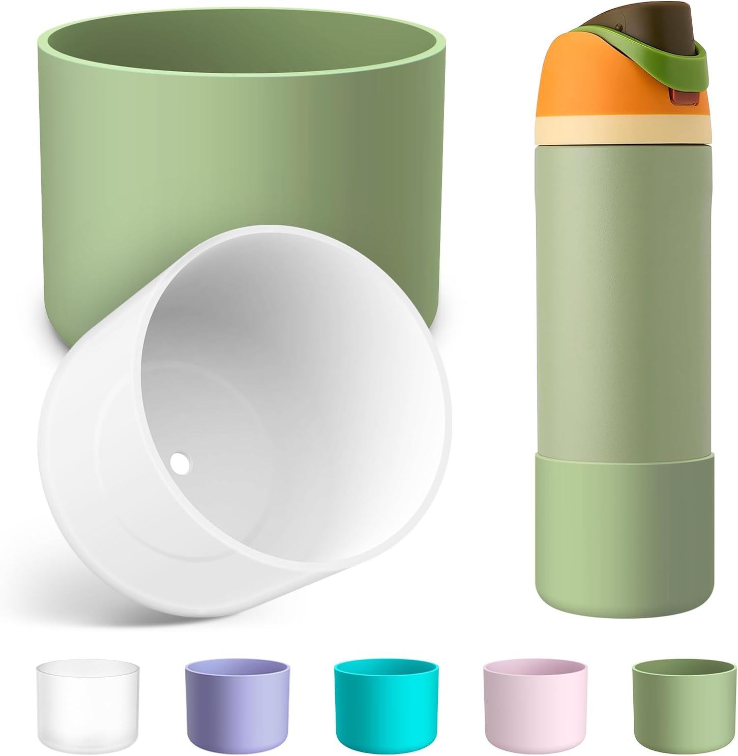 2PCS Silicone Water Bottle Boot for Owala 24oz 32oz 40oz, Anti-Slip Protective Sleeve Bottom Bumper Protector for FreeSip, Twist, and Flip Stainless Steel Water Bottles