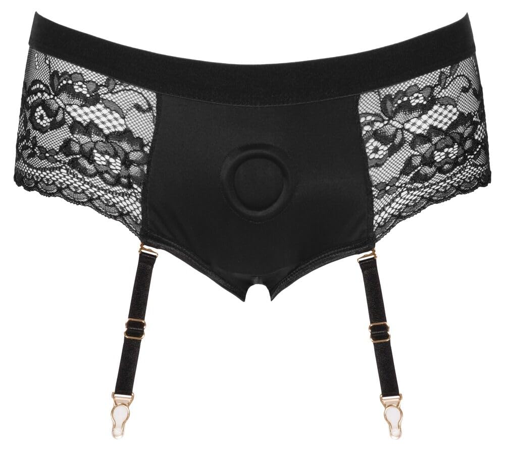 Mutanda per pene indossabile, Cintura imbracatura strapon donna per dildo, harness universale per strap on senza lacci, Mutandina Femminile in Pizzo con Reggicalze. (L)