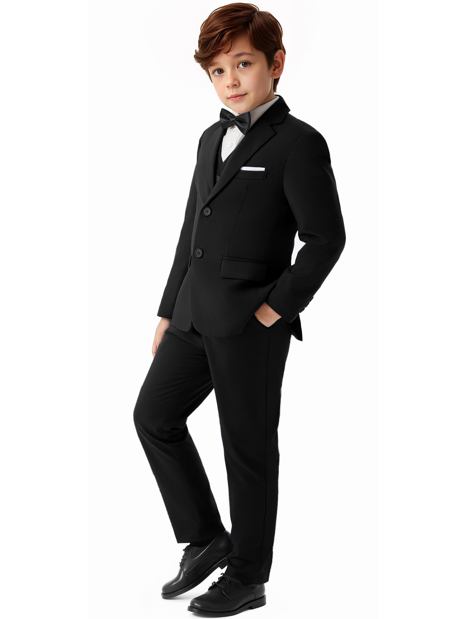 Jungen 5-teiliger Anzug Slim Fit Blazer Weste Hose Hosenträger Fliege Hochzeit