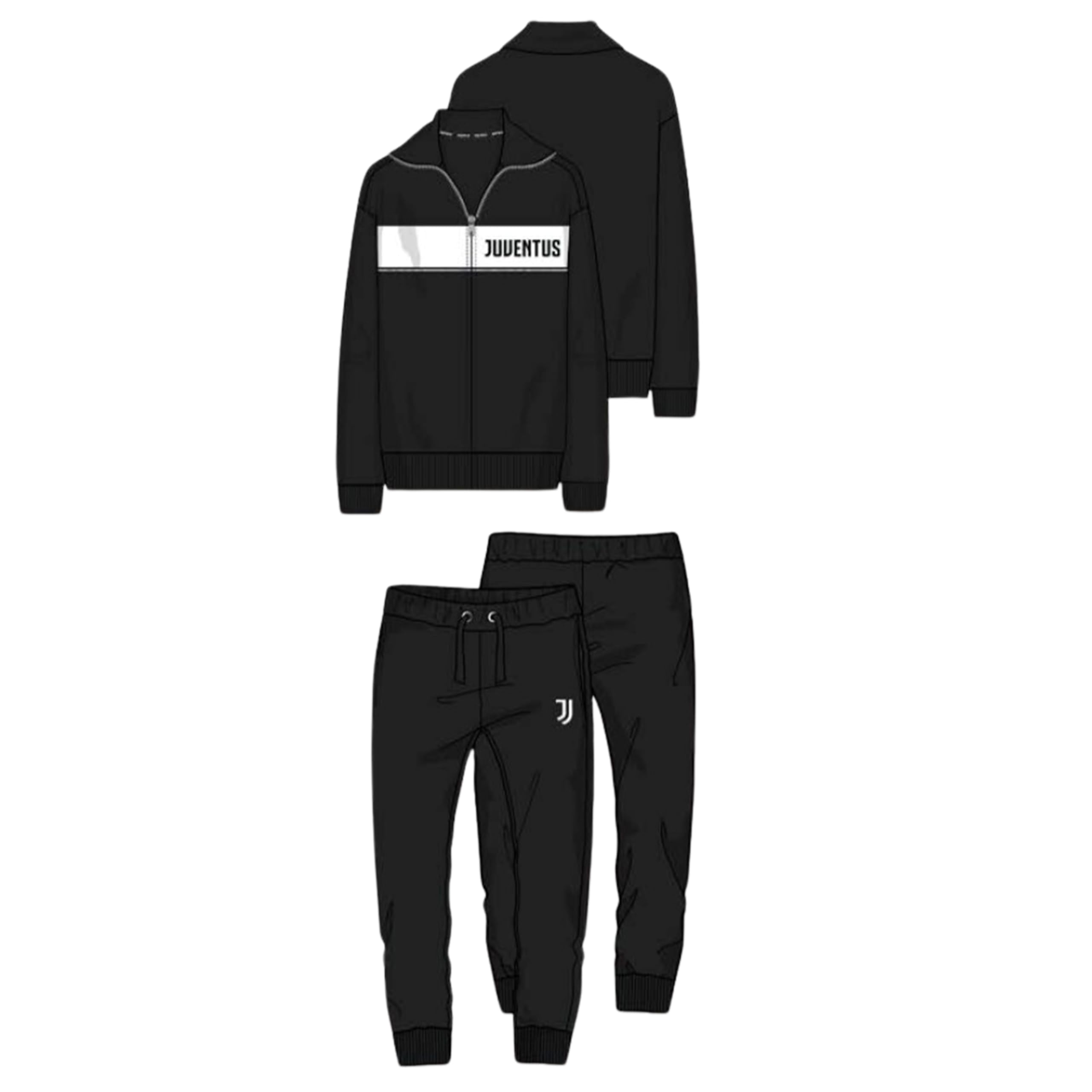 hermet Pigiama Juventus Lungo Bianco Nero Ragazzo Uomo Ufficiale Homewear Felpa con Zip e Pantalone Lungo 2085 Tuta Cotone (IT, Testo, XXL, Regular, Regular, Nero)