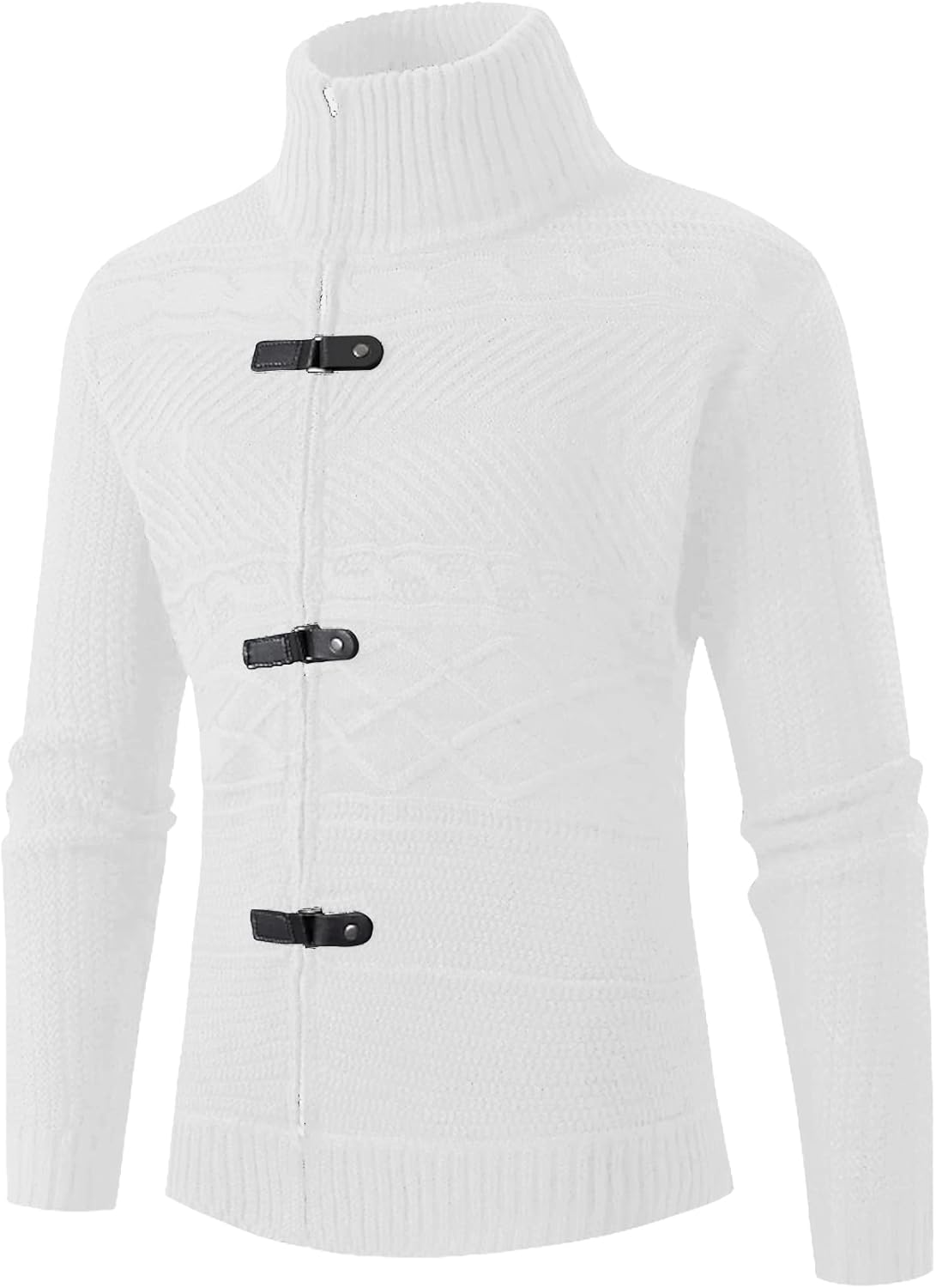 Karlywindow Men's Cable Knitted Oplique Zip Button Front Long Sleeve Cardigan Sweater - Image 6